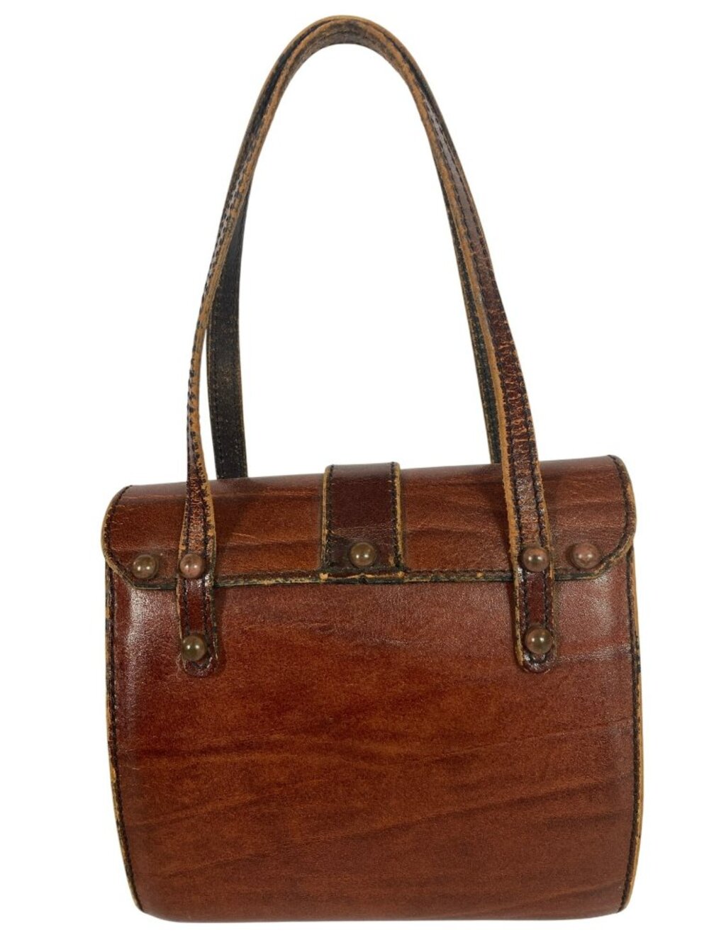 Vintage Leather Purse Bag Handbag Brown Gold Trim Lion Mod 60s 70s - Picture 4 of 9